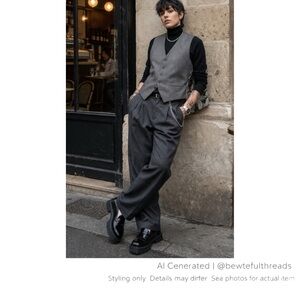 Grey Tailored Waistcoat Vest 44R (L/XL) | Androgynous Office Chic